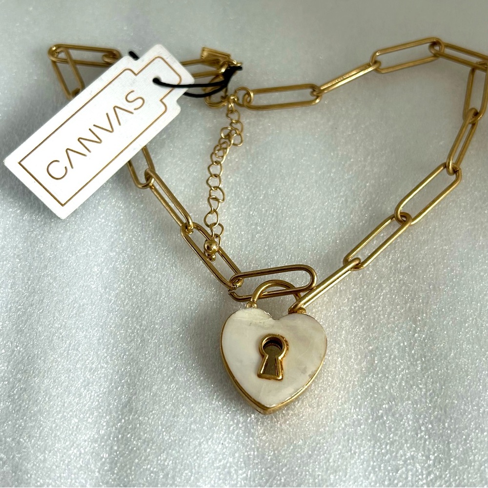 CANVAS Heart Pendant Paper Clip Chain Necklace - Picture 1 of 5